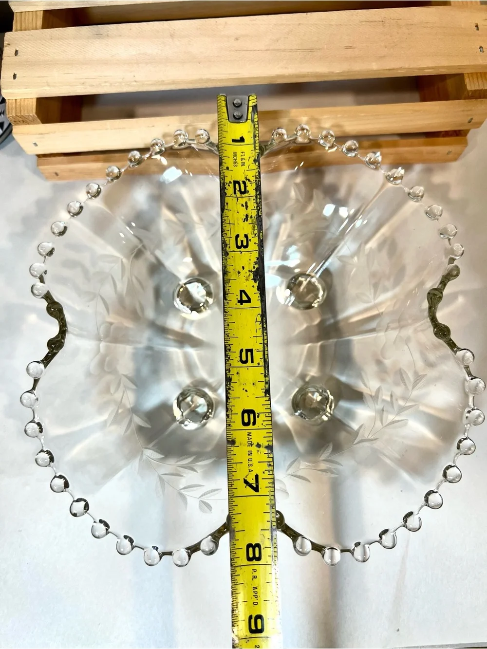 Imperial Glass “Candlewick” Decorative Footed Glass Bowl | Beaded Edge | Etched